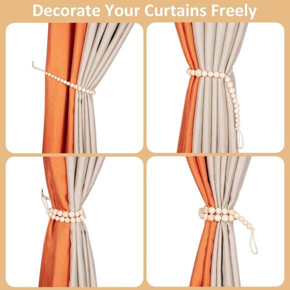 Wood Bead Curtain Tiebacks, Set of 2 Curtain Holdbacks for Thin or Thick Window - Picture 3 of 6